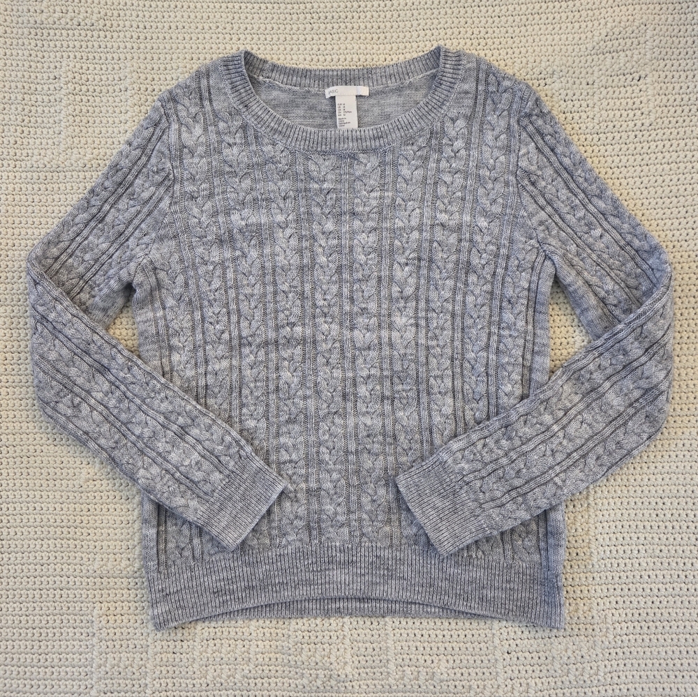 H&M Light Gray Cable Knit Crewneck Sweater